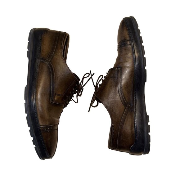 Bally Reigan Brown Leather Almond Cap-Toe Oxfords Dress Shoes Men's 10D